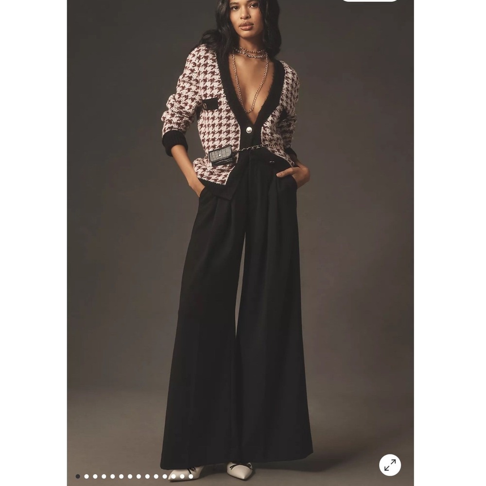 Maeve Anthropologie Black Wide Leg Pleated Trousers Women's Size 10 Chic